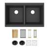 Quartz Classic 33" X 22" X 9-1/2" Equal Double Bowl Undermount Workstation Sink Kit Matte Black, ELGU3322WMB0