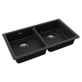 Quartz Classic 33" X 18-1/2" X 5-1/2" Double Bowl Undermount Ada Sink With Perfect Drain(R) Black, ELGUAD3319PDBK0