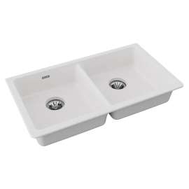 Quartz Classic 33" X 18-1/2" X 5-1/2" Double Bowl Undermount Ada Sink With Perfect Drain(R) White, ELGUAD3319PDWH0