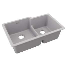 Quartz Classic 33" X 20-1/2" X 9-1/2" Offset 60/40 Double Bowl Undermount Sink With Aqua Divide Greystone, ELGULBO3322GS0