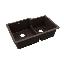 Quartz Classic 33" X 20-1/2" X 9-1/2" Offset 60/40 Double Bowl Undermount Sink With Aqua Divide Mocha, ELGULBO3322MC0