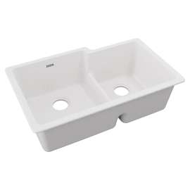 Quartz Classic 33" X 20-1/2" X 9-1/2" Offset 60/40 Double Bowl Undermount Sink With Aqua Divide White, ELGULBO3322WH0