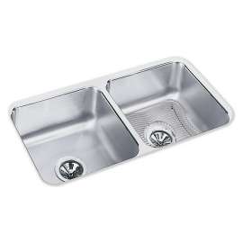 Lustertone Classic Stainless Steel, 31-3/4" X 16-1/2" X 7-1/2" Equal Double Bowl Undermount Sink Kit, ELUH3116DBG