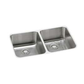 Lustertone Classic Stainless Steel 30-3/4" X 18-1/2" X 10" Equal Double Bowl Undermount Sink Kit, ELUH311810DBG