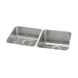 Lustertone Classic Stainless Steel 30-3/4" X 18-1/2" X 10" Equal Double Bowl Undermount Sink Kit With Left Drain, ELUH311810LDBG