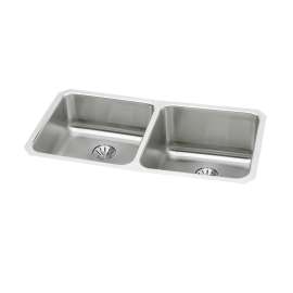 Lustertone Classic Stainless Steel 30-3/4" X 18-1/2" X 10" Equal Double Bowl Undermount Sink With Left Perfect Drain(R), ELUH311810LPD