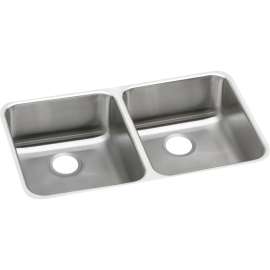 Lustertone Classic Stainless Steel 30-3/4" X 18-1/2" X 10" Equal Double Bowl Undermount Sink With Left Drain, ELUH311810L