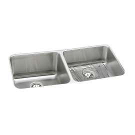 Lustertone Classic Stainless Steel 30-3/4" X 18-1/2" X 10" Equal Double Bowl Undermount Sink Kit With Right Drain, ELUH311810RDBG
