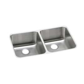 Lustertone Classic Stainless Steel 30-3/4" X 18-1/2" X 10" Equal Double Bowl Undermount Sink With Right Drain, ELUH311810R