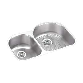 Lustertone Classic Stainless Steel 31-1/4" X 20" X 10" Offset 40/60 Double Bowl Undermount Sink Kit, ELUH311910LDBG