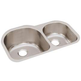 Lustertone Classic Stainless Steel 31-1/4" X 20" X 10" Offset 60/40 Double Bowl Undermount Sink, ELUH311910R