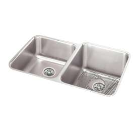 Lustertone Classic Stainless Steel, 31-1/4" X 20-1/2" X 9-7/8" Offset 40/60 Double Bowl Undermount Sink Kit, ELUH3120LDBG