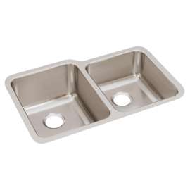 Lustertone Classic Stainless Steel, 31-1/4" X 20-1/2" X 9-7/8" Offset Double Bowl Undermount Sink, ELUH3120R