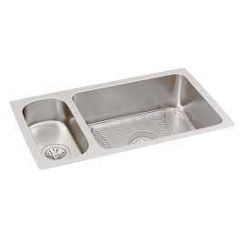 Lustertone Classic Stainless Steel 32-1/4" X 18-1/4" X 7-3/4" 30/70 Double Bowl Undermount Sink Kit, ELUH3219DBG