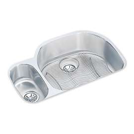 Lustertone Classic Stainless Steel 31-1/2" X 21-1/8" X 10" 30/70 Offset Double Bowl Undermount Sink Kit, ELUH322110LDBG