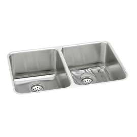 Lustertone Classic Stainless Steel 35-3/4" X 18-1/2" X 10" Equal Double Bowl Undermount Sink Kit, ELUH361710DBG