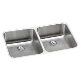 Lustertone Classic Stainless Steel 30-3/4" X 18-1/2" X 4-3/8" Double Bowl Undermount Ada Sink W/Perfect Drain(R), ELUHAD311845PD