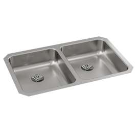 Lustertone Classic Stainless Steel 30-3/4" X 18-1/2" X 5-3/8" Double Bowl Undermount Ada Sink W/Perfect Drain(R), ELUHAD311855PD