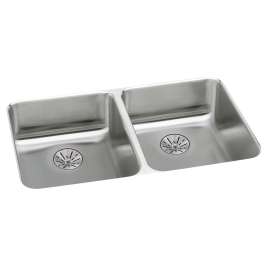 Lustertone Classic Stainless Steel 31-3/4" X 16-1/2" X 5-3/8" Double Bowl Undermount Ada Sink W/Perfect Drain(R), ELUHAD321655PD