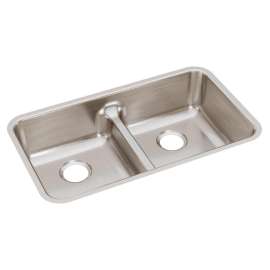Lustertone Classic Stainless Steel 32-1/16" X 18-1/2" X 8" Equal Double Bowl Undermount Sink With Aqua Divide, ELUHAQD3218