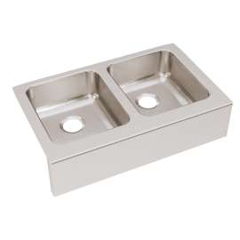 Lustertone Classic Stainless Steel 33" X 20-1/2" X 7-7/8" Equal 0-Hole Double Bowl Farmhouse Sink, ELUHF3320