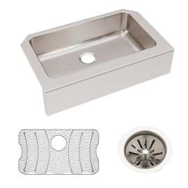 Lustertone Classic Stainless Steel 33" X 20-1/2" X 8" Single Bowl Farmhouse Sink Kit, ELUHFS2816DBG