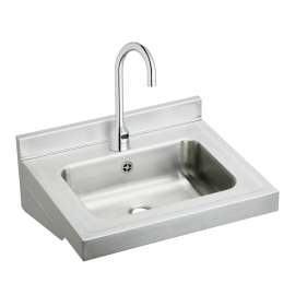 Stainless Steel 22" X 19" X 5-1/2" Wall Hung Lavatory Sink Kit W/Overflow+Faucet+Mechanical Mixing Valve, ELVWO2219SACMC