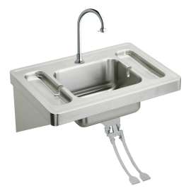 Stainless Steel 28" X 20" X 7-1/2" Wall Hung Lavatory Sink Kit W/Foot Control + Spout + Grid Drain, ESLV2820FC
