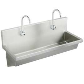 Stainless Steel 48" X 20" X 8" Wall Hung Multiple Station Hand Wash Sink Kit W/Faucets + Grid Drain, EWMA4820SACC
