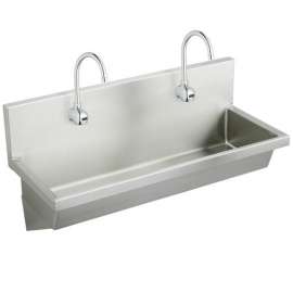 Stainless Steel 48" X 20" X 8" Wall Hung Multiple Station Hand Wash Sink Kit W/Faucets+Drain+Thermostatic Mixing Valves, EWMA4820SACTMC