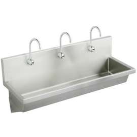 Stainless Steel 60" X 20" X 8" Wall Hung Multiple Station Hand Wash Sink Kit W/Faucets +Drain+Thermostatic Mixing Valves, EWMA6020SACTMC