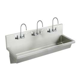 Stainless Steel 72" X 20" X 8" Wall Hung Multiple Station Hand Wash Sink Kit W/Faucets + Drain, EWMA7220C
