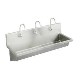 Stainless Steel 72" X 20" X 8" Wall Hung Multiple Station Hand Wash Sink Kit W/Faucets +Drain+Thermostatic Mixing Valves, EWMA7220SACTMC