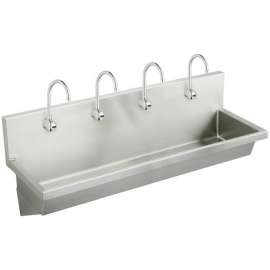Stainless Steel 96" X 20" X 8" Wall Hung Multiple Station Hand Wash Sink Kit W/Sensor Faucets+Grid Drain+Mixing Valves, EWMA9620SACTMC