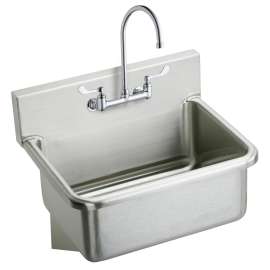Stainless Steel 25" X 19.5" X 10-1/2" Wall Hung Single Bowl Hand Wash Sink Kit W/Faucet With 4" Wristblade Handles, EWS2520W4C