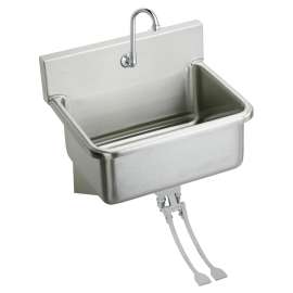 Stainless Steel 31" X 19.5" X 10-1/2" Wall Hung Single Bowl Hand Wash Sink Kit W/Foot Control + Spout, EWS3120FC