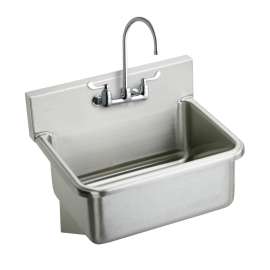 Stainless Steel 31" X 19.5" X 10-1/2" Wall Hung Single Bowl Hand Wash Sink Kit W/Faucet And 4" Wristblade Handles, EWS3120W4C