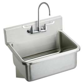 Stainless Steel 31" X 19.5" X 10-1/2" Wall Hung Single Bowl Hand Wash Sink Kit W/Faucet And 6" Wristblade Handles, EWS3120W6C