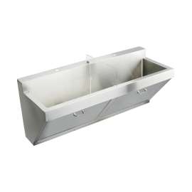 Stainless Steel 60" X 23" X 26" 2-Hole Wall Hung Double Station Surgeon Scrub Sink, EWSF260262