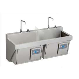 Stainless Steel 60" X 23" X 26" Wall Hung Double Station Surgeon Scrub Sink Kit W/Water Knee Activation, EWSF26026KWC