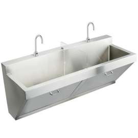 Stainless Steel 60" X 23" X 26" Wall Hung Double Station Surgeon Scrub Sink Kit, EWSF26026SACC
