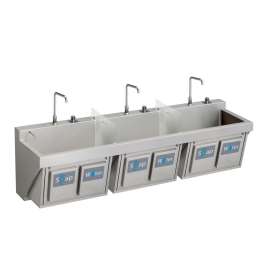 Stainless Steel 90" X 23" X 26" Wall Hung Triple Station Surgeon Scrub Sink Kit, EWSF39026KWSC