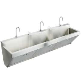 Stainless Steel 90" X 23" X 26" Wall Hung Triple Station Surgeon Scrub Sink Kit W/Sensor Faucets+Drains, EWSF39026SACC