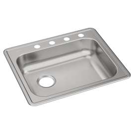 Dayton Stainless Steel 25" X 21-1/4" X 5-3/8" 4-Hole Single Bowl Drop-In Sink With Left Drain, GE12521L4