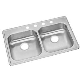 Dayton Stainless Steel 33" X 22" X 5-3/8" 4-Hole Equal Double Bowl Drop-In Sink, GE233224