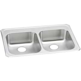 Celebrity Stainless Steel 33" X 21-1/4" X 5-3/8", 0-Hole Equal Double Bowl Drop-In Sink, GECR33210