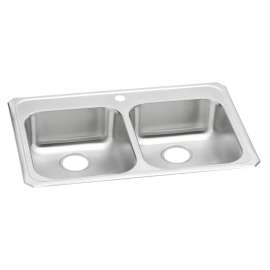 Celebrity Stainless Steel 33" X 21-1/4" X 5-3/8" 1-Hole Equal Double Bowl Drop-In Sink, GECR33211