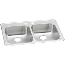 Celebrity Stainless Steel 33" X 21-1/4" X 5-3/8" 2-Hole Equal Double Bowl Drop-In Sink, GECR33212
