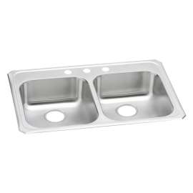 Celebrity Stainless Steel 33" X 21-1/4" X 5-3/8" 3-Hole Equal Double Bowl Drop-In Sink, GECR33213