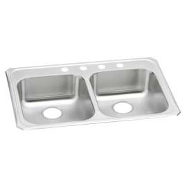 Celebrity Stainless Steel 33" X 21-1/4" X 5-3/8" 4-Hole Equal Double Bowl Drop-In Sink, GECR33214